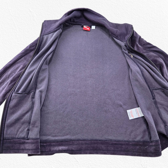Y2K Puma Purple Velour Track Jacket Full Zip Logo Retro Sweater Size Medium - Picture 9 of 12